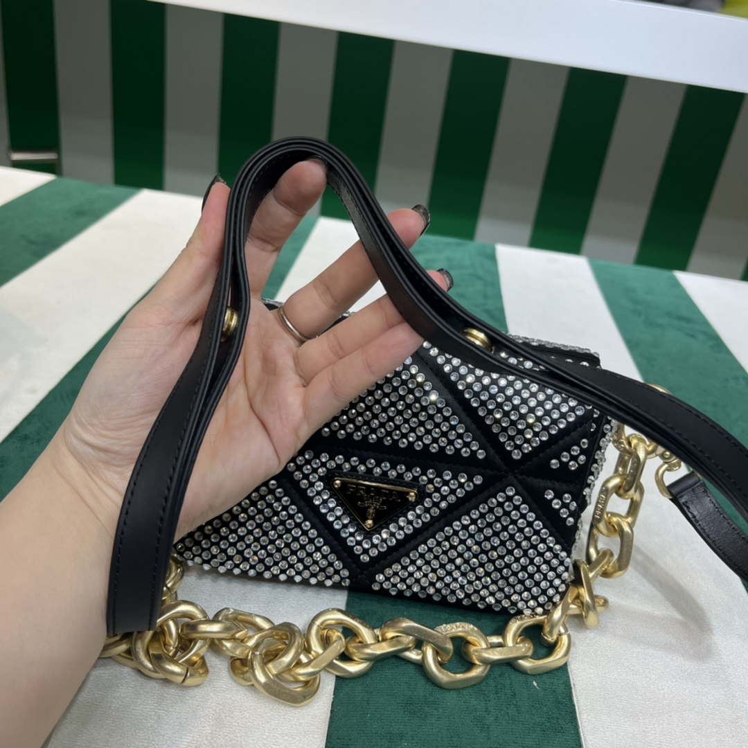 Prada 1BD329 Satin mini-bag with White Crystals Black - Default Title - View 6