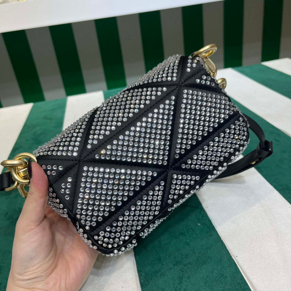 Prada 1BD329 Satin mini-bag with White Crystals Black