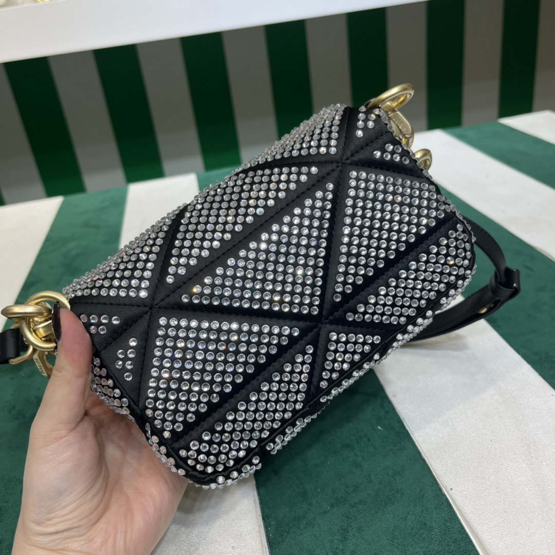 Prada 1BD329 Satin mini-bag with White Crystals Black