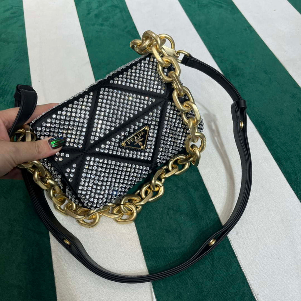 Prada 1BD329 Satin mini-bag with White Crystals Black