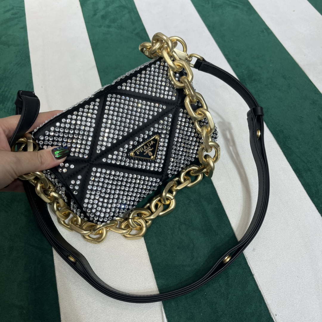 Prada 1BD329 Satin mini-bag with White Crystals Black - Default Title - View 9