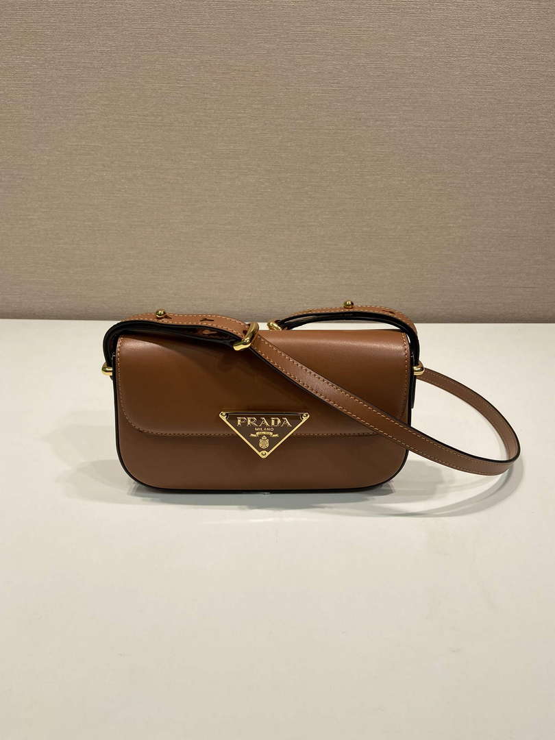 Prada 1BD339 Leather Shoulder Bag Cognac