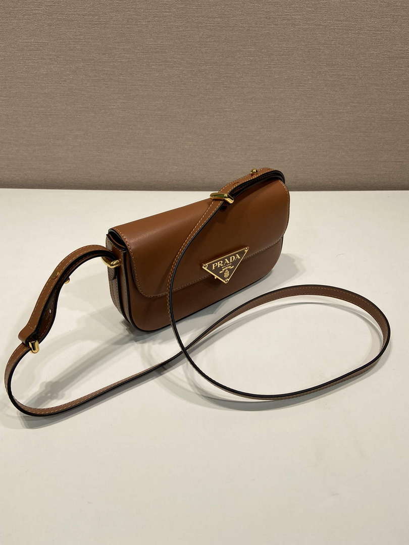 Prada 1BD339 Leather Shoulder Bag Cognac