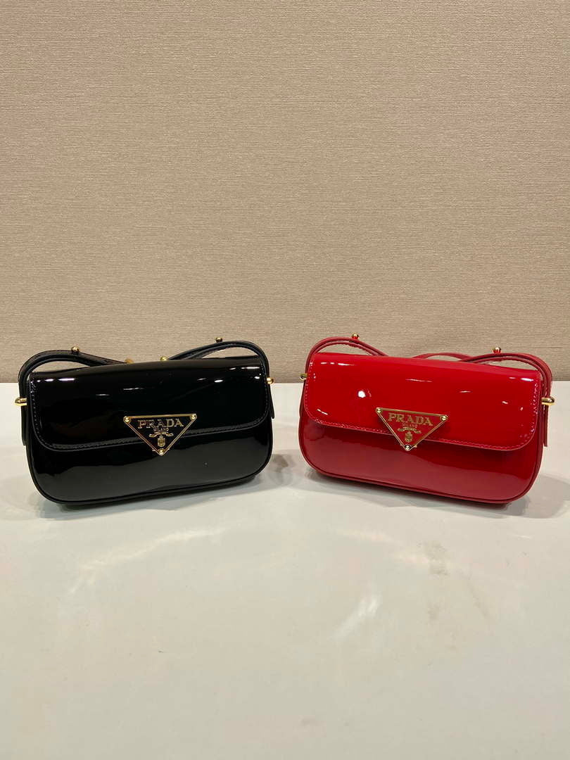 Prada 1BD339 Patent Leather Shoulder Bag Black
