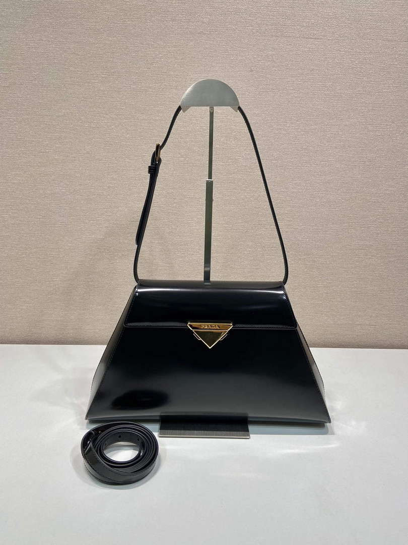 Prada 1BD343 Medium Brushed Leather Handbag Black - Default Title - View 1
