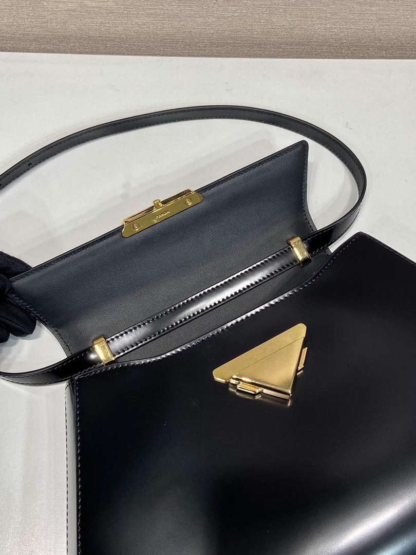 Prada 1BD343 Medium Brushed Leather Handbag Black