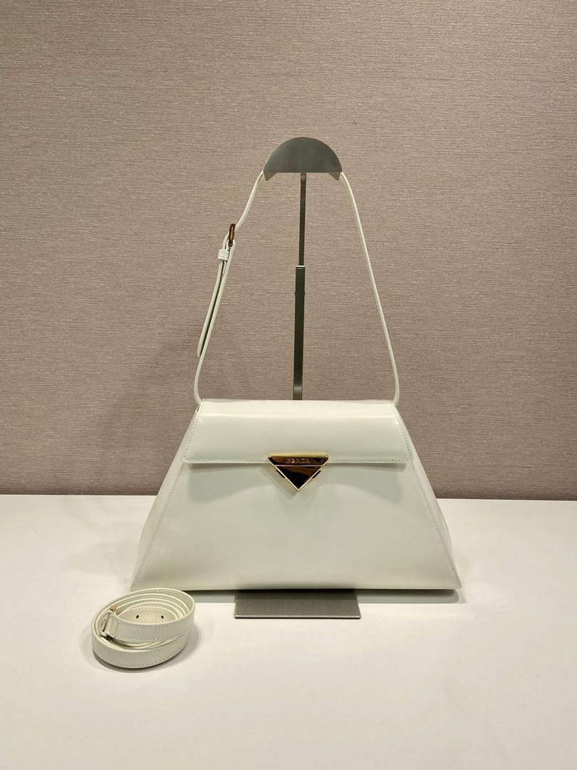 Prada 1BD343 Medium Brushed Leather Handbag White - Default Title - View 1