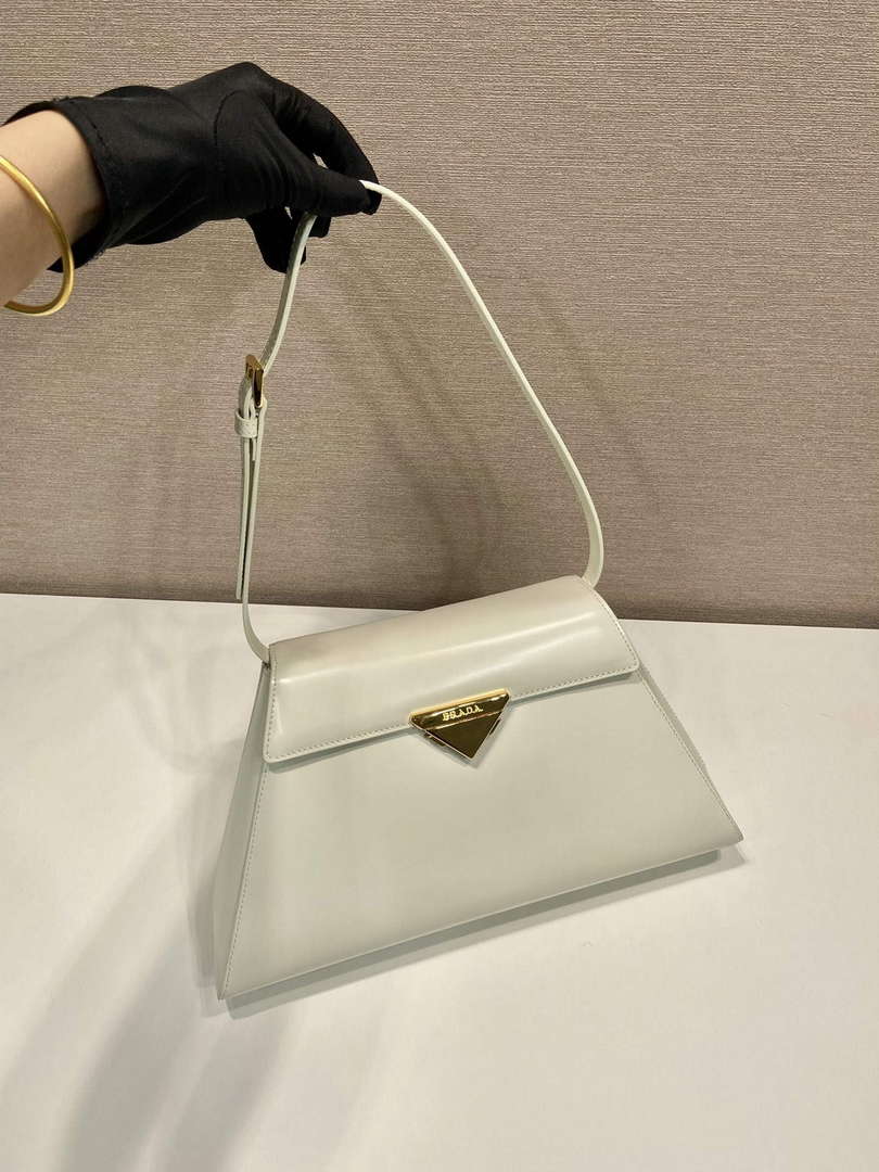 Prada 1BD343 Medium Brushed Leather Handbag White