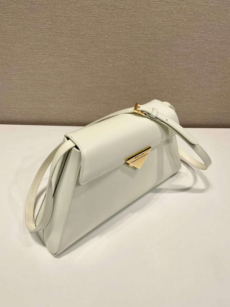 Prada 1BD343 Medium Brushed Leather Handbag White