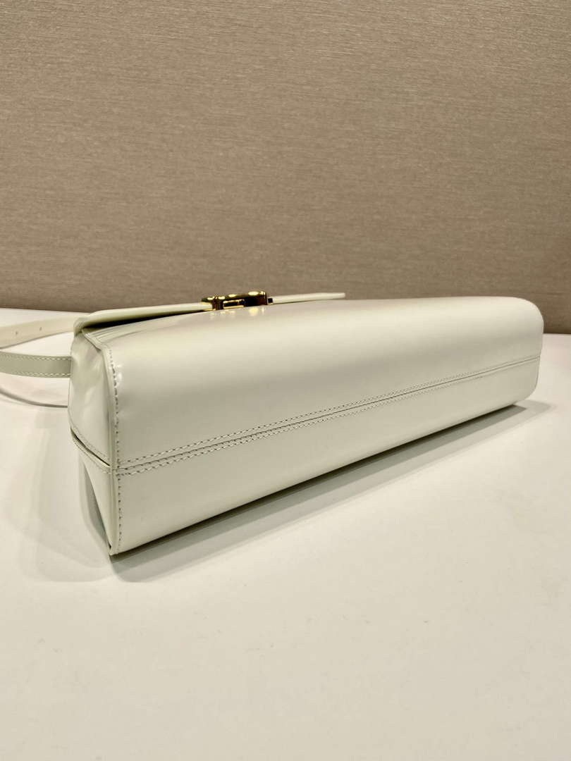 Prada 1BD343 Medium Brushed Leather Handbag White