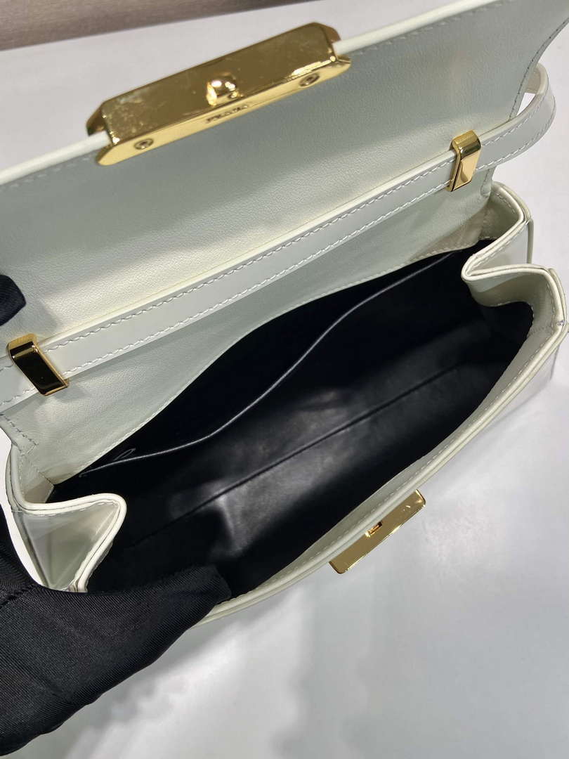 Prada 1BD343 Medium Brushed Leather Handbag White