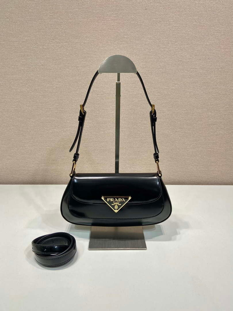 Prada 1BD345 Brushed leather shoulder bag Black - Default Title - View 1