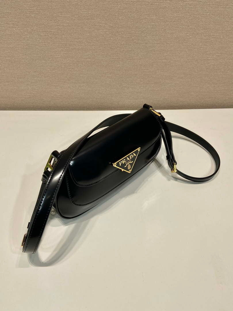 Prada 1BD345 Brushed leather shoulder bag Black