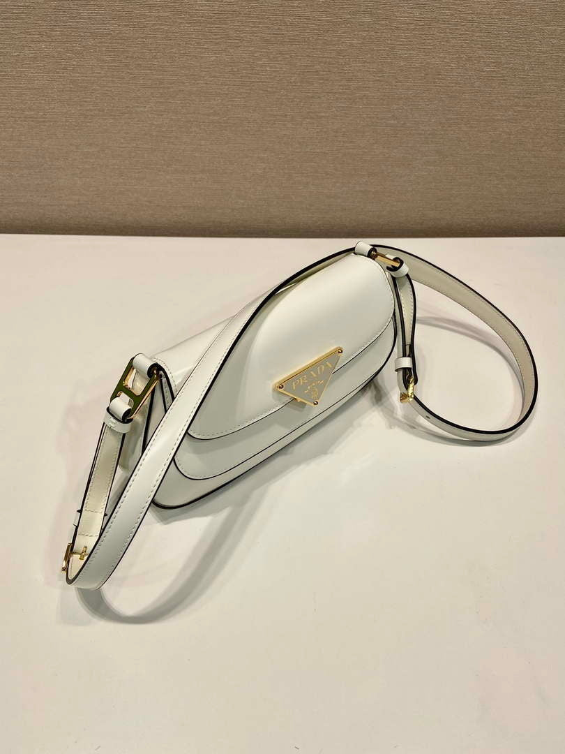 Prada 1BD345 Brushed leather shoulder bag White