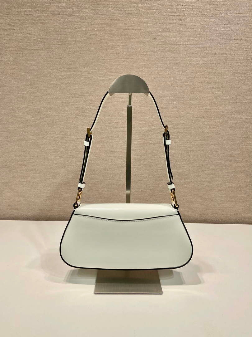 Prada 1BD345 Brushed leather shoulder bag White