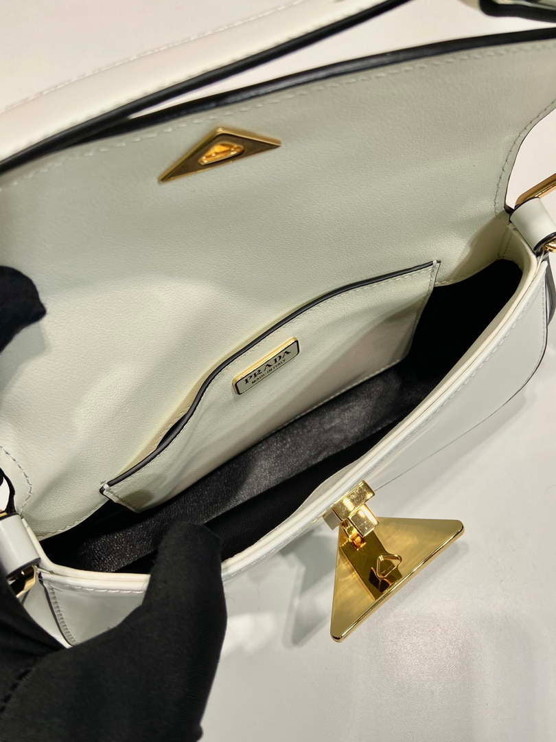 Prada 1BD345 Brushed leather shoulder bag White