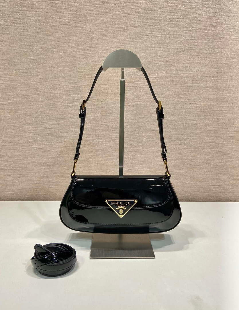 Prada 1BD345 Brushed Patent leather shoulder bag Black - Default Title - View 1