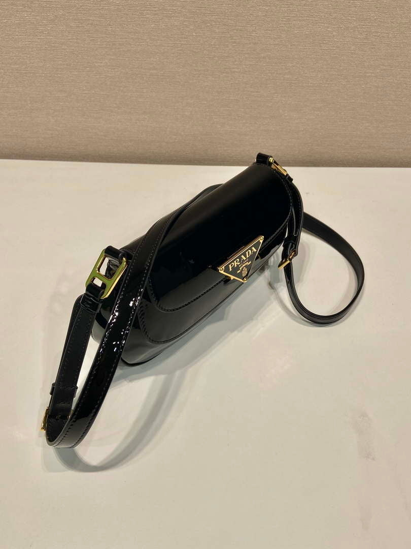 Prada 1BD345 Brushed Patent leather shoulder bag Black