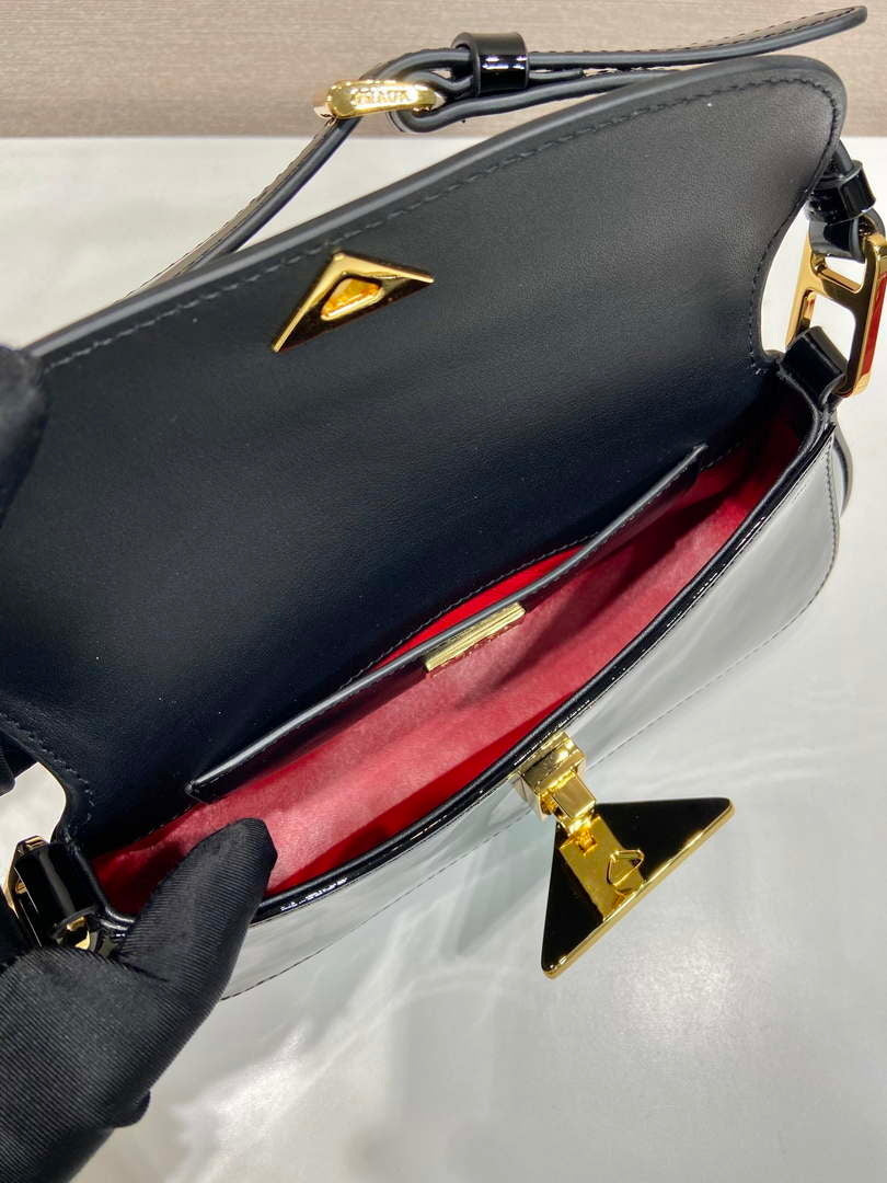 Prada 1BD345 Brushed Patent leather shoulder bag Black