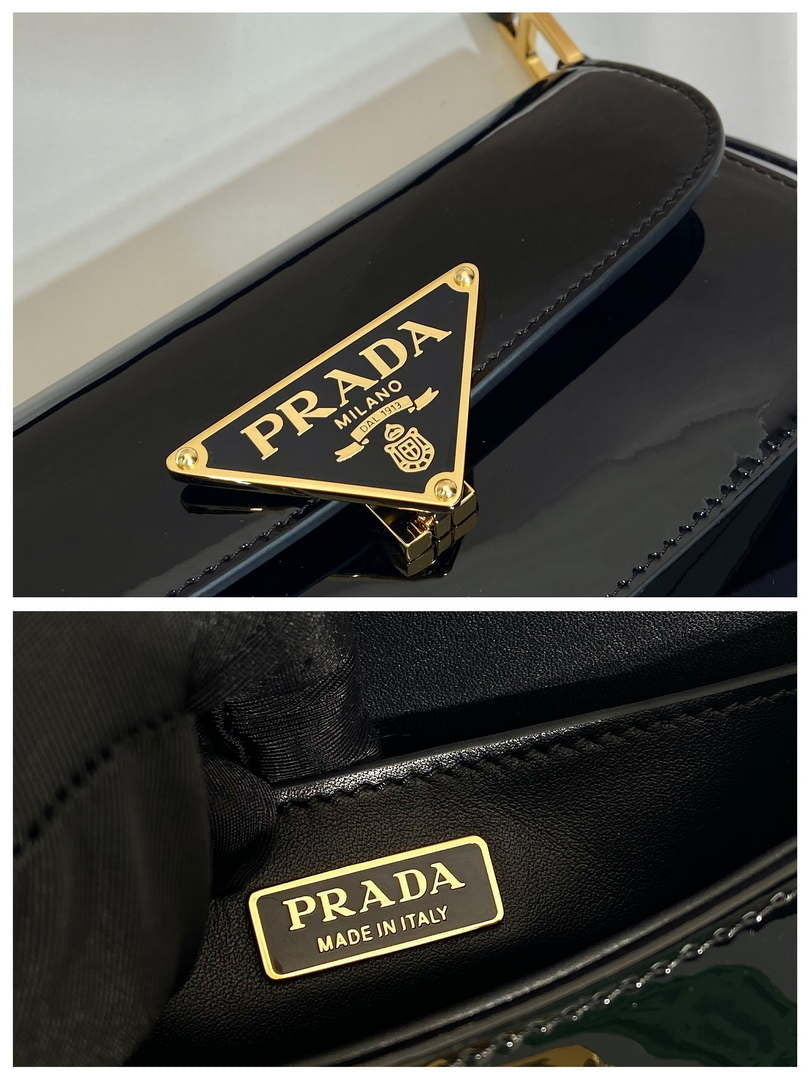 Prada 1BD345 Brushed Patent leather shoulder bag Black - Default Title - View 9