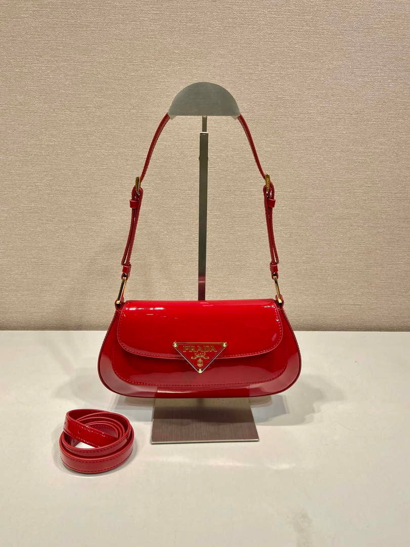 Prada 1BD345 Brushed Patent leather shoulder bag Red - Default Title - View 1