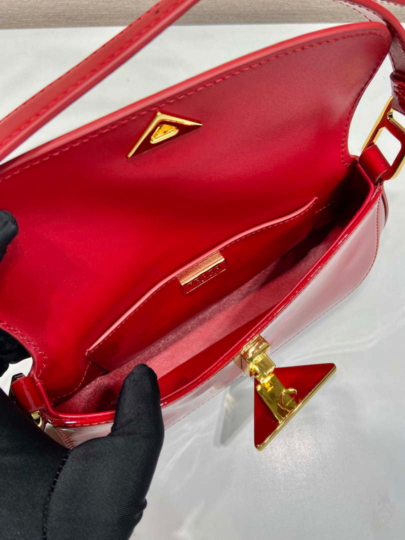 Prada 1BD345 Brushed Patent leather shoulder bag Red - Default Title - View 8