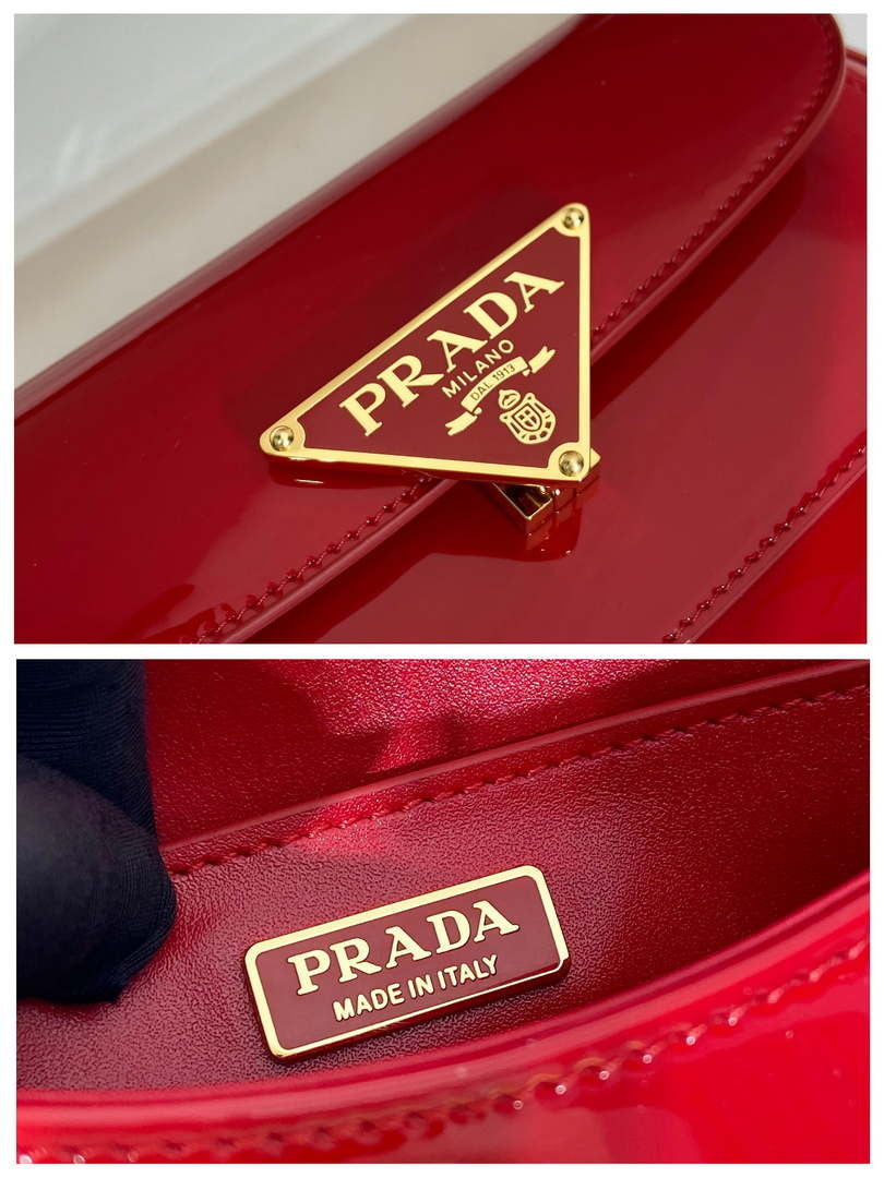 Prada 1BD345 Brushed Patent leather shoulder bag Red - Default Title - View 9