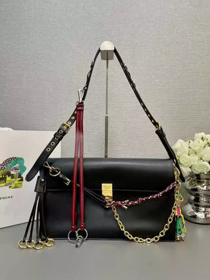 Prada 1BD378 Soft Sound large leather shoulder bag with charms Black - Default Title - View 1