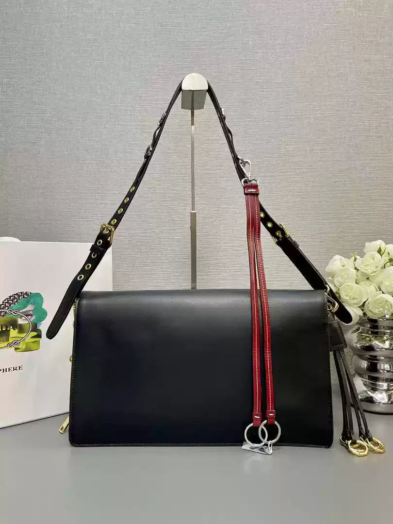 Prada 1BD378 Soft Sound large leather shoulder bag with charms Black