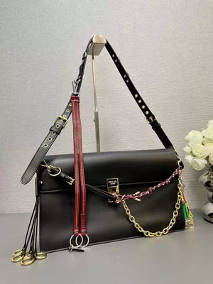 Prada 1BD378 Soft Sound large leather shoulder bag with charms Black - Default Title - View 3