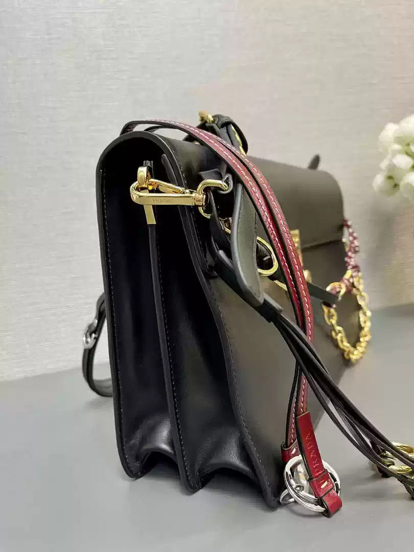 Prada 1BD378 Soft Sound large leather shoulder bag with charms Black
