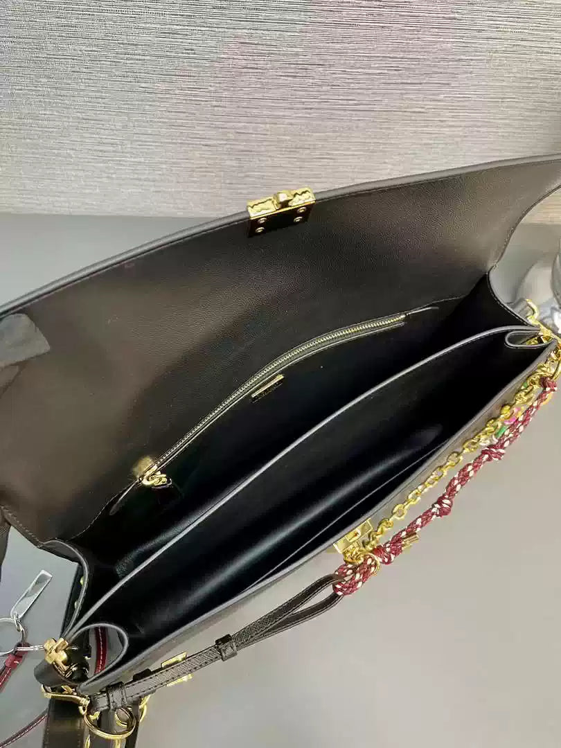 Prada 1BD378 Soft Sound large leather shoulder bag with charms Black