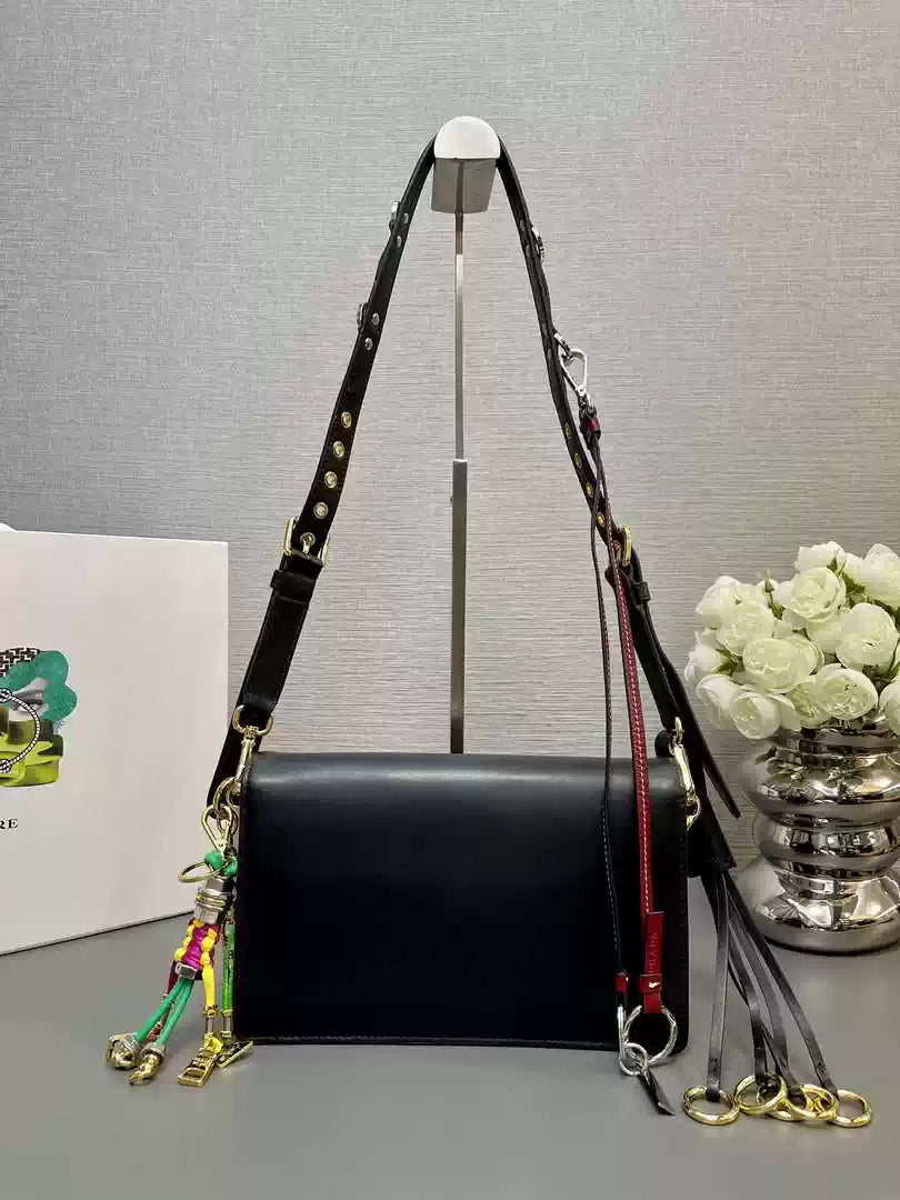 Prada 1BD379 Soft Sound small leather shoulder bag with charms Black