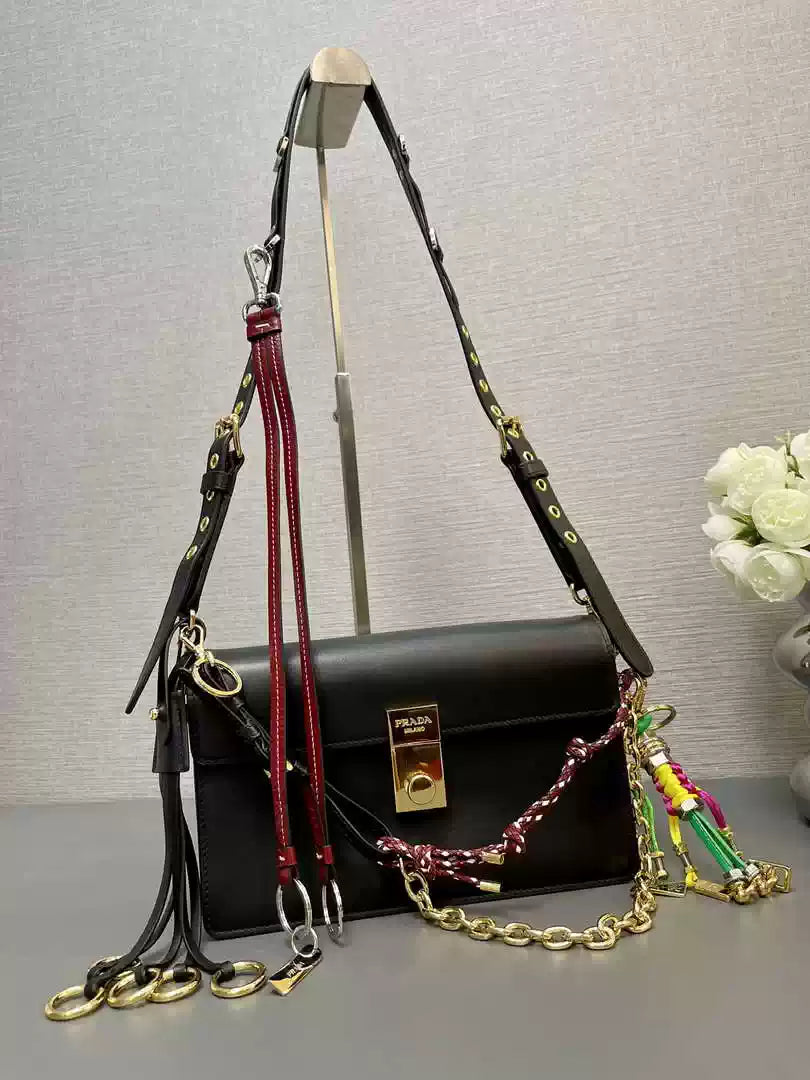 Prada 1BD379 Soft Sound small leather shoulder bag with charms Black