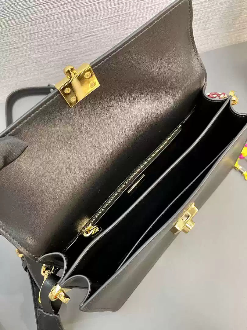 Prada 1BD379 Soft Sound small leather shoulder bag with charms Black