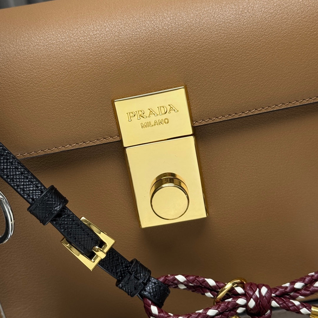 Prada 1BD379 Soft Sound small leather shoulder bag with charms Brown