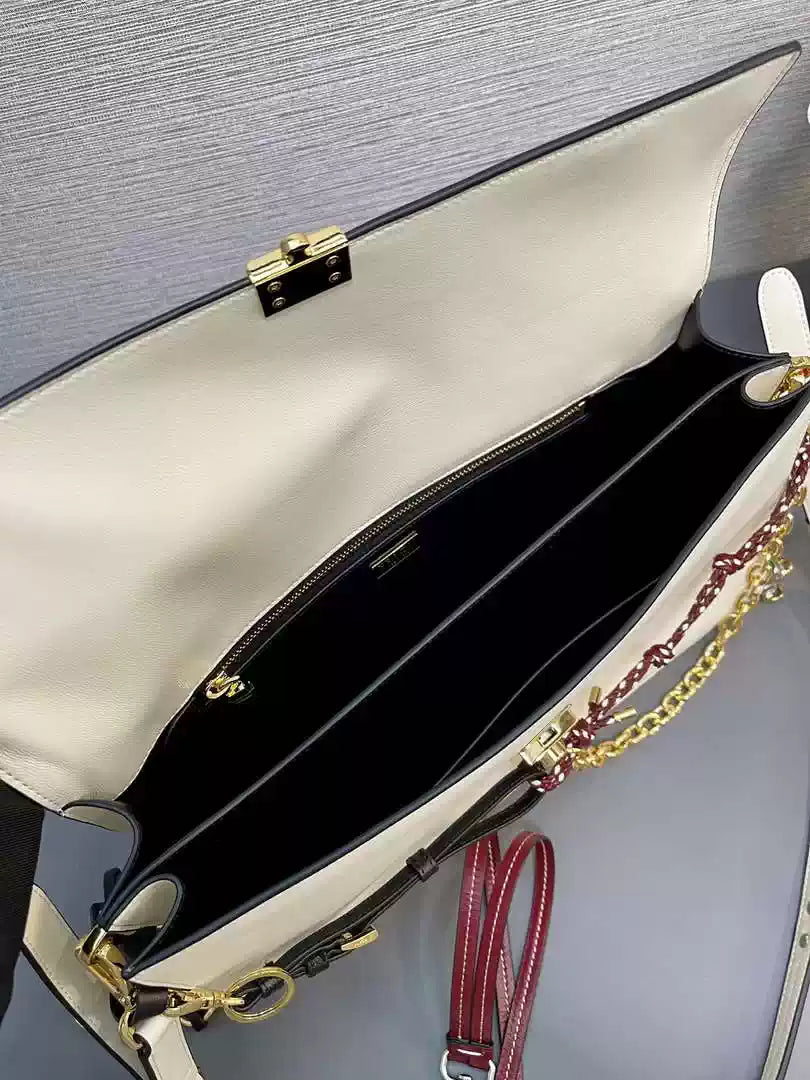 Prada 1BD378 Soft Sound large leather shoulder bag with charms White