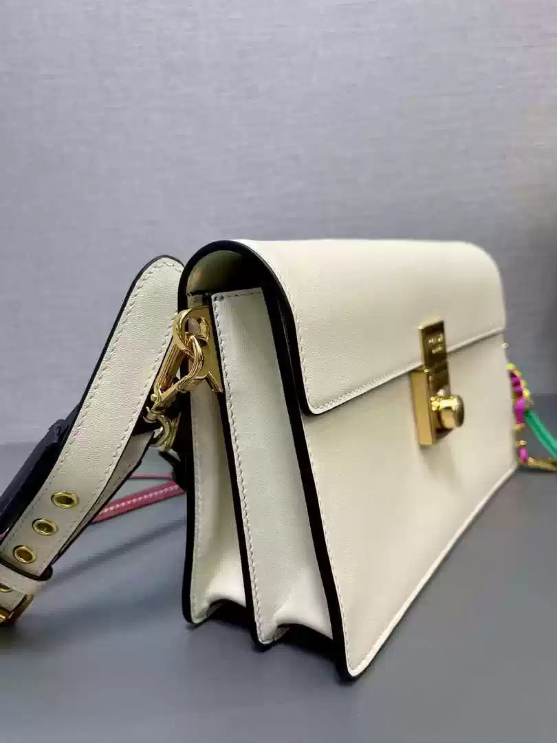 Prada 1BD379 Soft Sound small leather shoulder bag with charms White