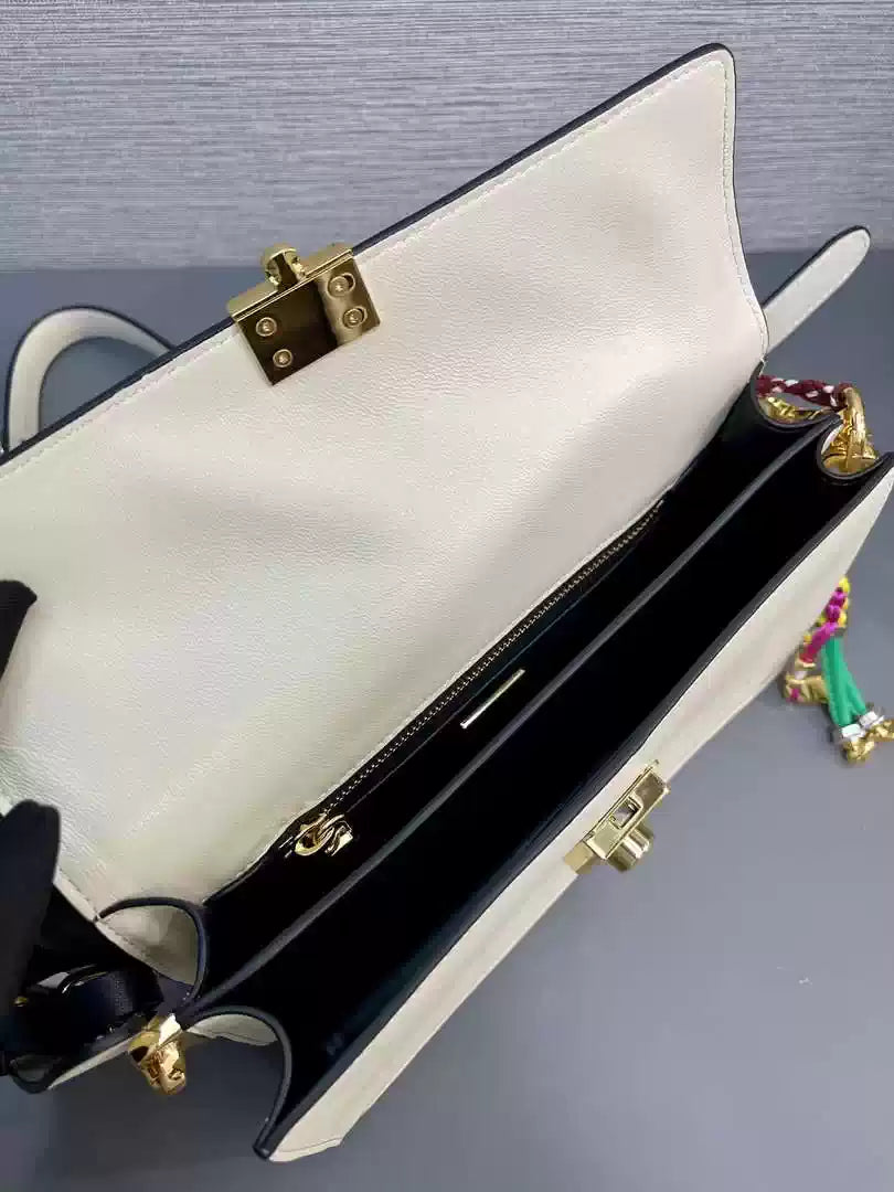 Prada 1BD379 Soft Sound small leather shoulder bag with charms White