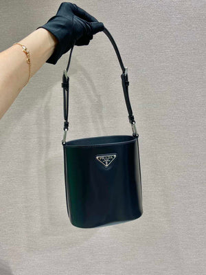 Prada Mini brushed-leather bucket bag 1BE059 Black - Default Title - View 1