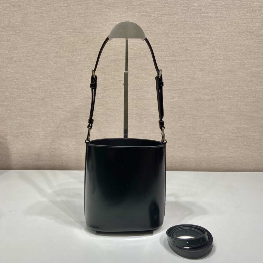 Prada Mini brushed-leather bucket bag 1BE059 Black - Default Title - View 5