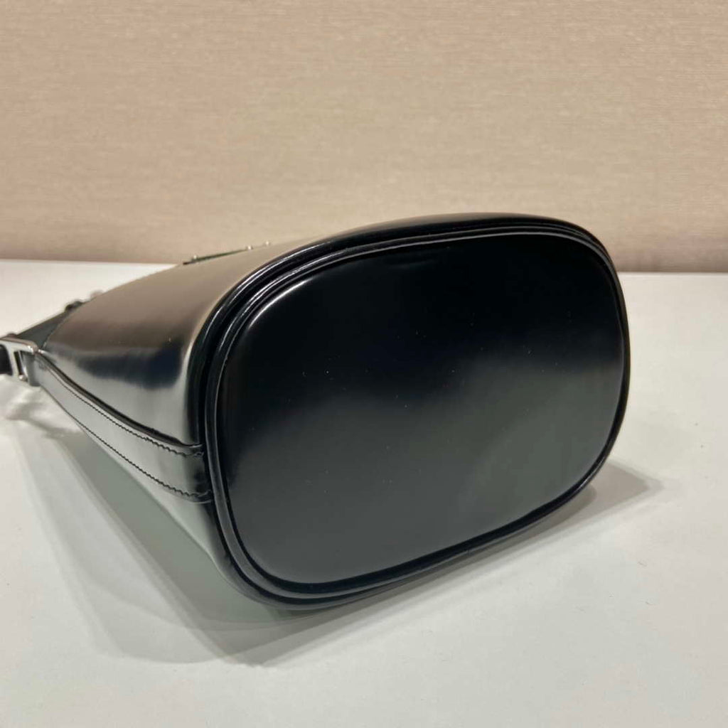 Prada Mini brushed-leather bucket bag 1BE059 Black