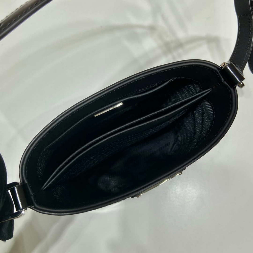 Prada Mini brushed-leather bucket bag 1BE059 Black