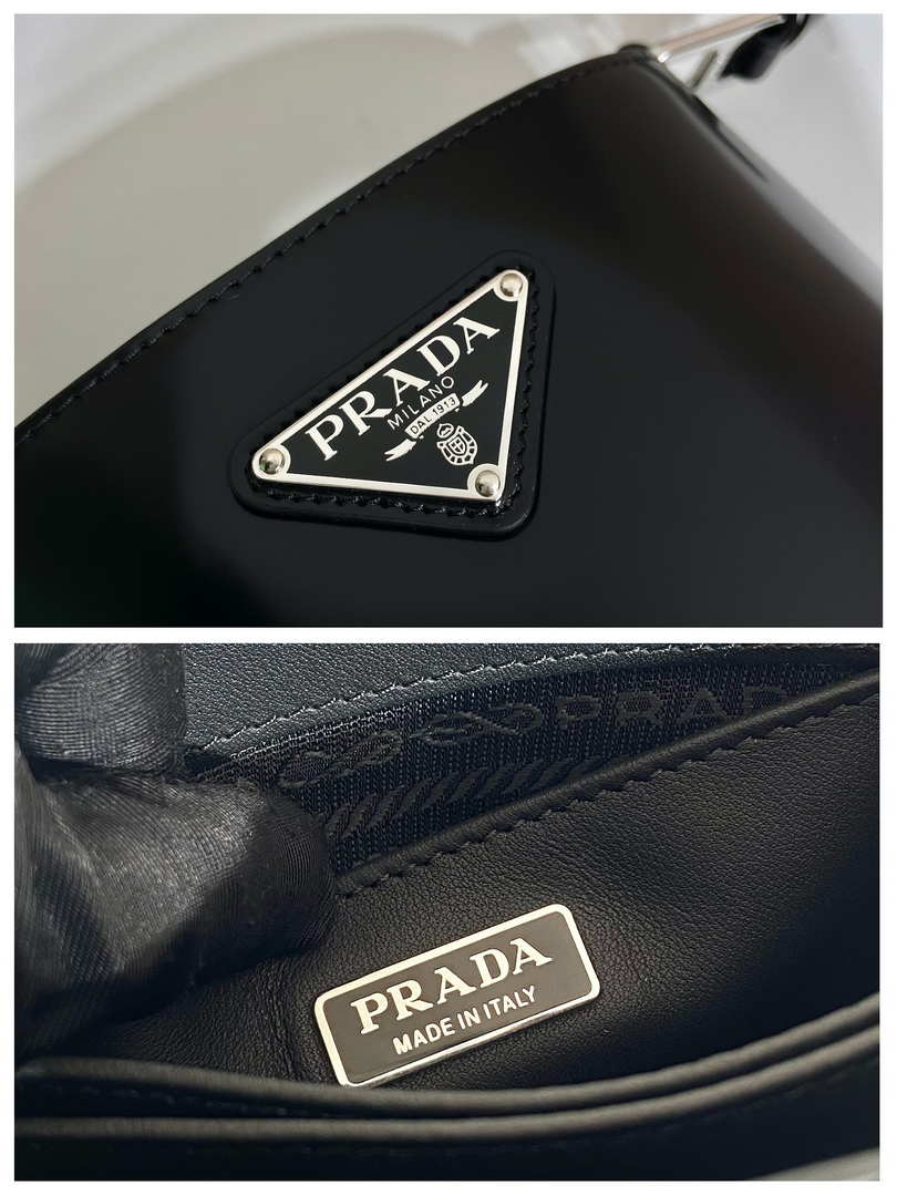 Prada Mini brushed-leather bucket bag 1BE059 Black