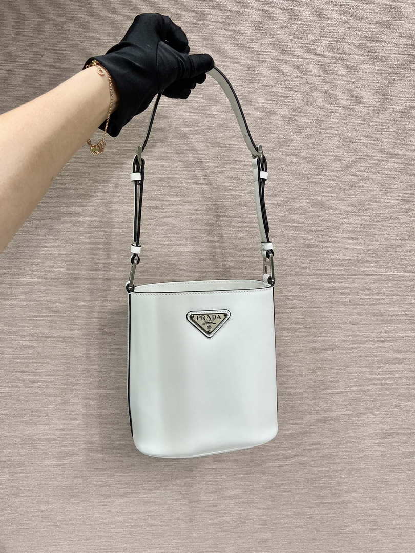 Prada 1BE059 Mini brushed-leather bucket bag White - Default Title - View 1