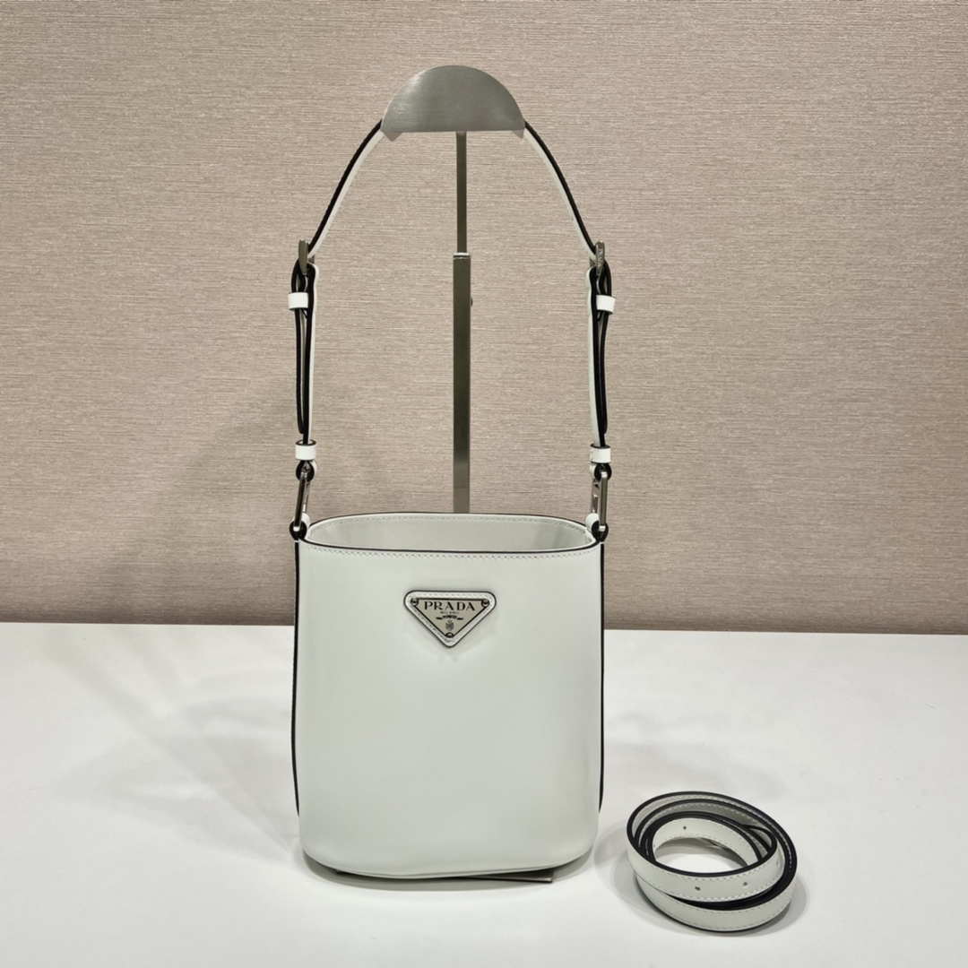 Prada 1BE059 Mini brushed-leather bucket bag White - Default Title - View 2