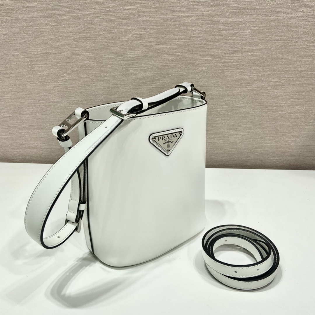 Prada 1BE059 Mini brushed-leather bucket bag White - Default Title - View 3