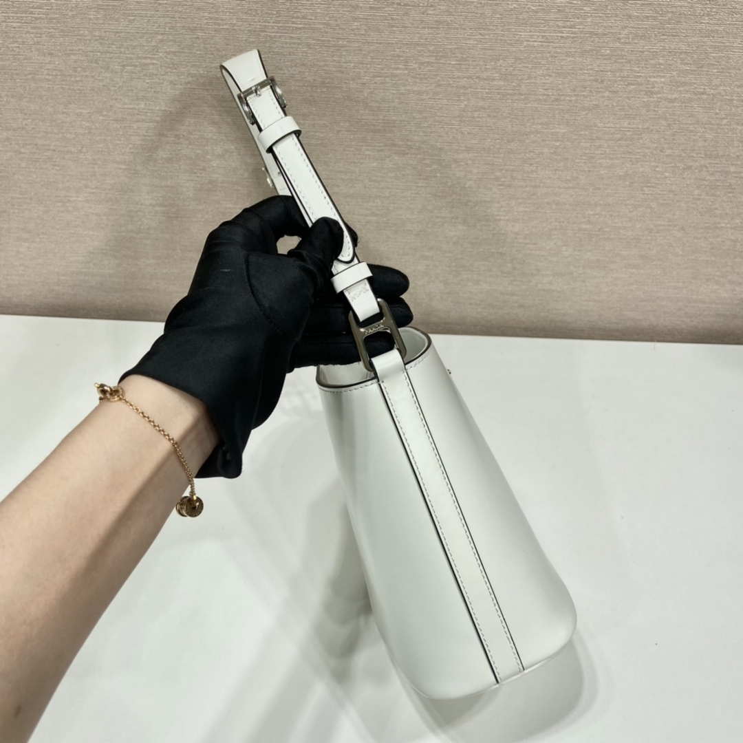 Prada 1BE059 Mini brushed-leather bucket bag White - Default Title - View 6