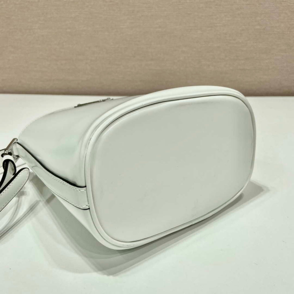 Prada 1BE059 Mini brushed-leather bucket bag White