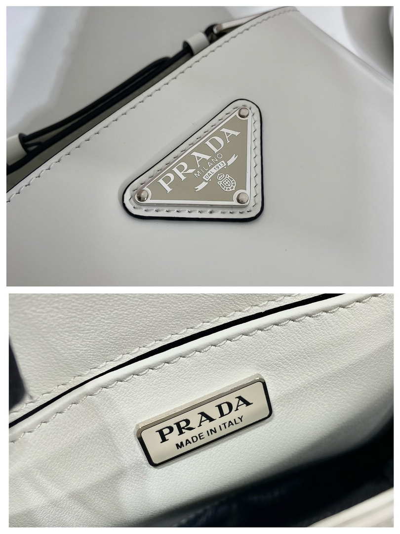 Prada 1BE059 Mini brushed-leather bucket bag White
